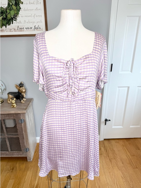 Rewind Dresses & Skirts - Lilac & White Gingham Tie-Front Dress